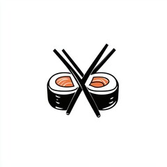Artistic illustration of sushi rolls with chopsticks, highlighting Asian cuisine.