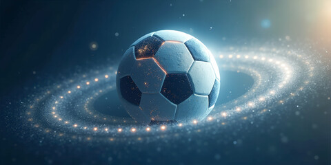 Naklejka premium soccer ball in space close-up on the background of planet earth