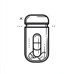 Obraz premium Minimalist illustration of a capsule inside a clear bottle, symbolizing health and wellness.