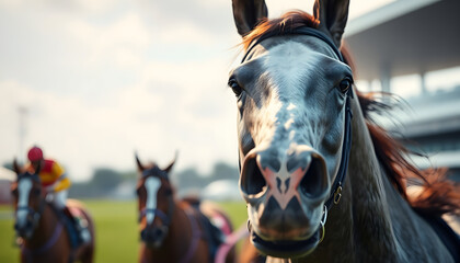 Obraz premium race horse portrait during the race closeup, low-poly. isolated with white highlights
