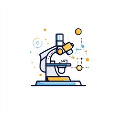 Illustration of a scientific microscope with colorful elements, showcasing a blend of technology and research.