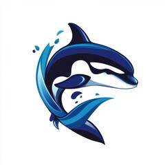 Obraz premium Stylized blue orca whale surrounded by splashes of water.