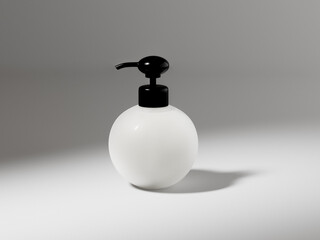round Pump bottle mockup, orbit shape dispenser bottle isolate on background, plastic body wash packaging, translucent lotion container, frosted plastic liquids dispenser, spa product mockup