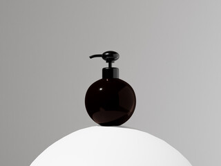 Obraz premium amber glass Pump bottle mockup, orbit shape dispenser bottle standing isolate on clean background, dark brown plastic pump packaging, amber glass liquid skincare container, UV protective bottle mockup