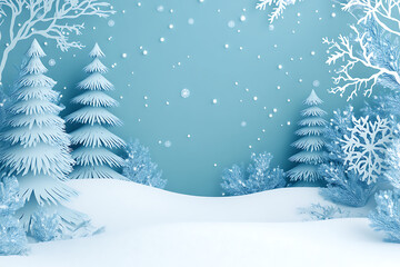 Obraz premium A serene winter landscape with snow-covered trees and falling snowflakes.