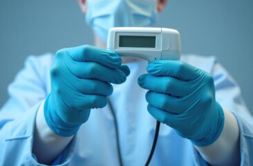 Doctor's hands holding medical device thermometer
