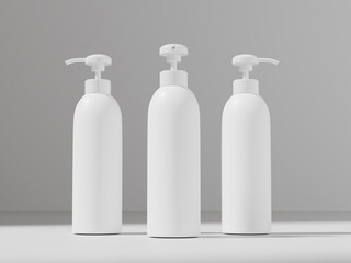 cylindrical Pump bottle mockup, slim lotion dispenser bottle, front view of plastic body wash packaging, lotion container, liquids dispenser, liquid contributor, soap and hair product bottle mockup