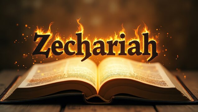 The name zechariah floats gracefully a couple of inches above the open pages of an ancient Bible, as though it is levitating in mid-air