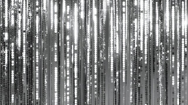 Silver sequined curtain sparkling in black and white