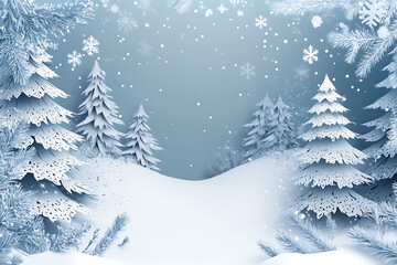 Obraz premium A serene winter landscape featuring snow-covered trees and falling snowflakes.