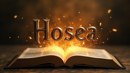 The name hosea floats gracefully a couple of inches above the open pages of an ancient Bible, as though it is levitating in mid-air