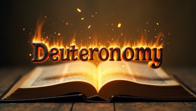 The name deuteronomy floats gracefully a couple of inches above the open pages of an ancient Bible, as though it is levitating in mid-air