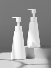 Pump bottle mockup, plastic dispenser bottle, cylindrical cosmetic packaging, personal care bottle, lotion container, liquids dispenser, liquid product container, hair serum product packaging isolate