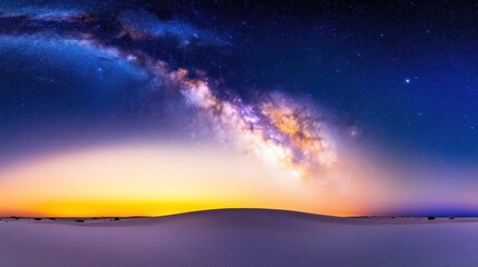 Naklejka premium Stunning night sky over a serene desert landscape at twilight.