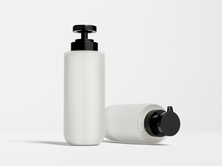 Pump bottles mockup, translucent dispenser bottles display standing on background, frosted glass cylindrical cosmetic packaging, translucent liquid container, frosted plastic bottle mockup