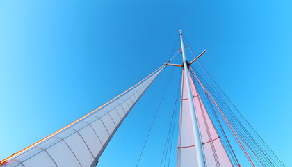 Obraz premium Sails and mast in the blue sky, glowing neon. isolated with white highlights