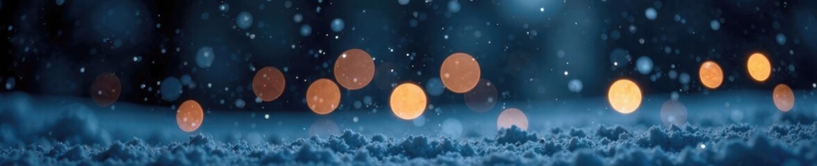 Fototapeta premium Abstract snow bokeh, soft white lights on black, serene, cold, background