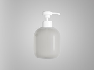 Pump bottle mockup, translucent soap dispenser bottle, small cylindrical liquid cosmetic packaging, oval shape bottle, translucent plastic container, frosted glass pump packaging, frosted plastic