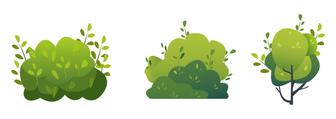Set of green bushes and a tree, perfect for landscape design, nature illustrations, and environmental projects © farid4kbar