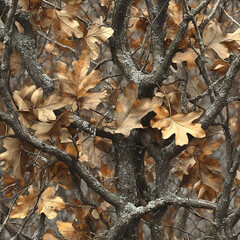 Realistic Camouflage Pattern Featuring Oak Leaves and Branch Details