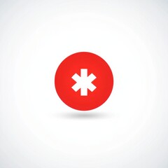 Fototapeta premium A minimalist red icon featuring a white asterisk symbol, set against a soft, light background.