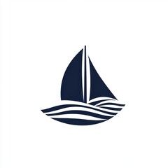 Minimalist blue sailboat logo with stylized waves, evoking tranquility and adventure on the water.