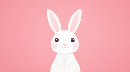 Obraz premium White rabbit, pink background, cute style, cartoon style, simple design