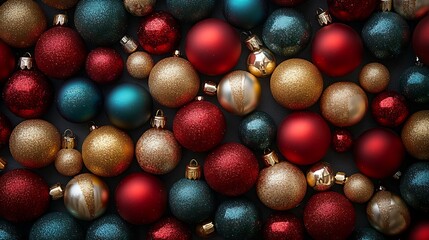 Fototapeta premium Artistic Christmas Baubles Designed with Vibrant Colors and Sparkling Accents Photo