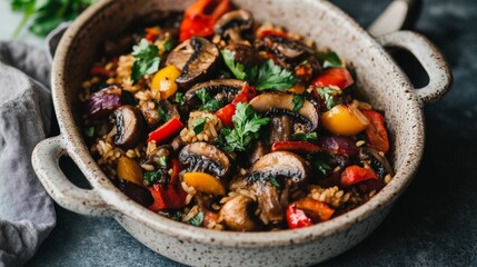 Cozy Fried Vegetable Rice with Mushrooms and Peppers