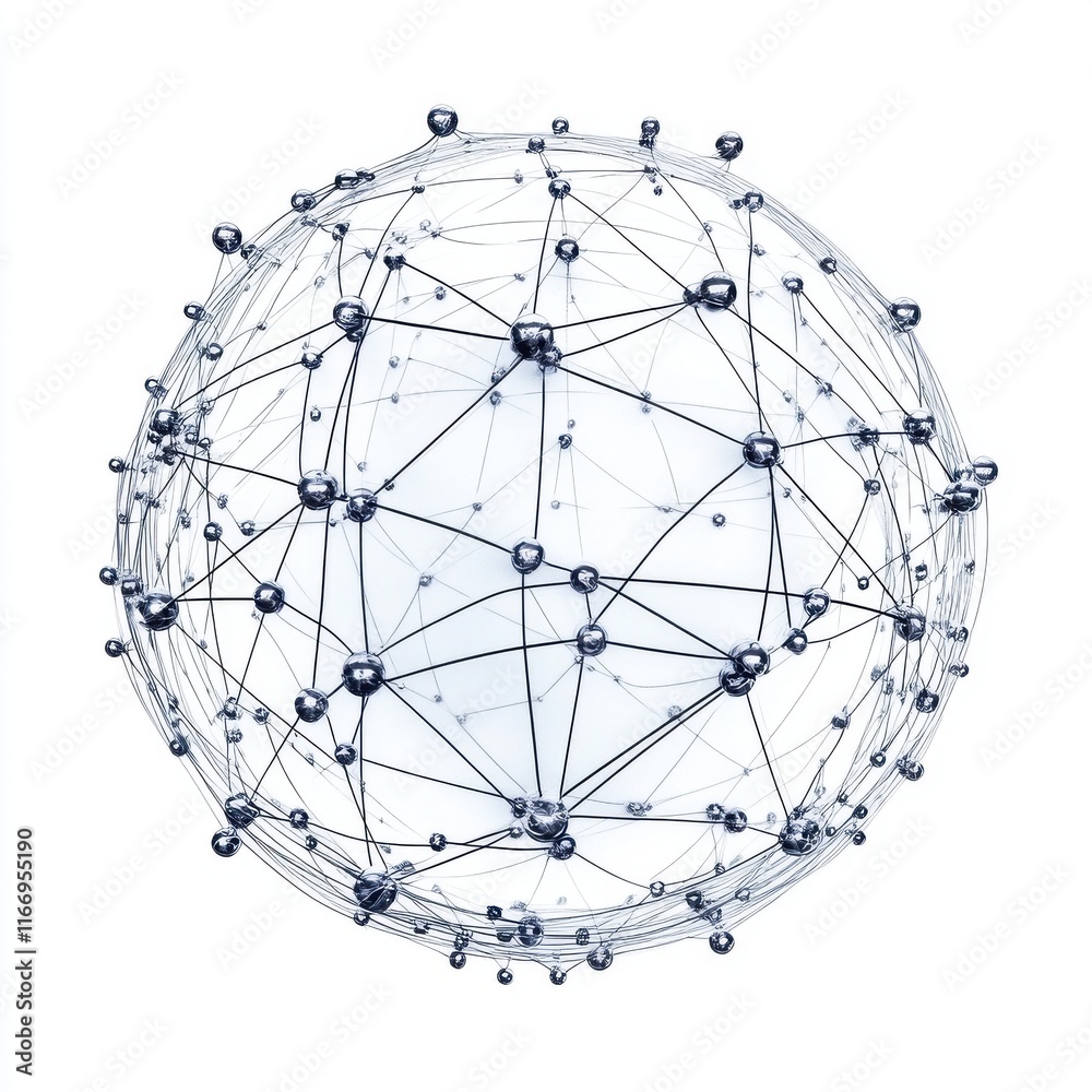 Poster abstract representation of a global network model with interconnected nodes.