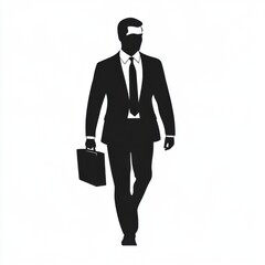 Silhouette of a confident businessman in a suit, walking with a briefcase, embodying success and professionalism.