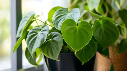 Obraz premium Philodendron Gloriosum Houseplant in a Dark Pot