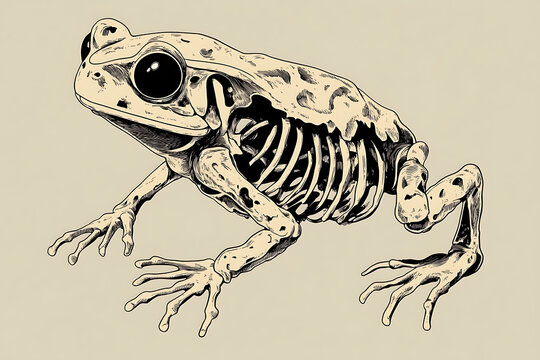 An anatomical illustration of a frog showcasing its skeletal structure.