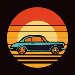 Car leaves silhouette on Retro Vintage Background  vector illustration 