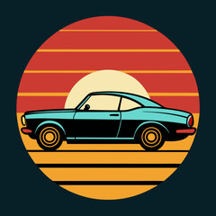 Car leaves silhouette on Retro Vintage Background  vector illustration 