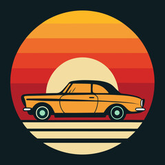 Car leaves silhouette on Retro Vintage Background  vector illustration 