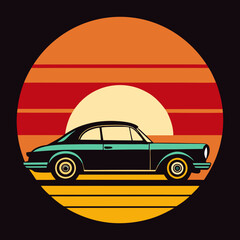 Car leaves silhouette on Retro Vintage Background  vector illustration 