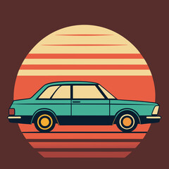 Car leaves silhouette on Retro Vintage Background  vector illustration 