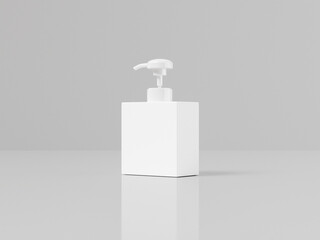 square Pump bottle mockup, short cubic shape liquid dispenser bottle, white plastic lotion container, rectangular shape liquid cosmetic dispenser display standing , personal care product mockup