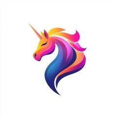 Naklejka premium A colorful, artistic representation of a unicorn's head, featuring vibrant shades of pink, blue, and orange.