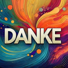 Colorful drawing of the german word "danke" with a swirl of colors. The word "dank" is written in a bold, colorful font