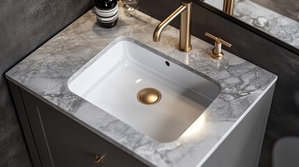 Transform your space with a stylish bathroom sink complemented by marble.