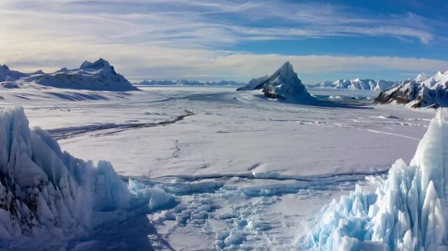 Moving forward through snowy tundra with frozen ice