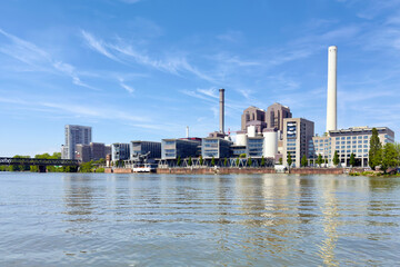 waterfront buildings and Heizkraftwerk West at westhafen frankfurt