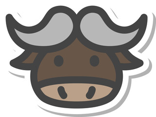 ステッカー風動物の単品アイコン　バッファロー