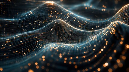 An illustration of an abstract stream conveys themes of artificial intelligence, big data, technology, data transfer, data flow, large language models