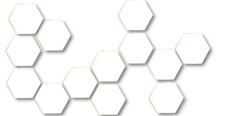 White Hexagonal background with golden light. Hexagon technology white and gold colored honeycomb abstract background. Dark 3d geometric texture illustration. Bright grid pattern.	
