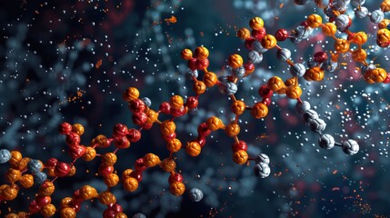 Vibrant 3D enzyme and protein interaction, glowing molecules, digital space