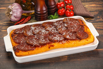 Homemade Roman pizza with pepperoni