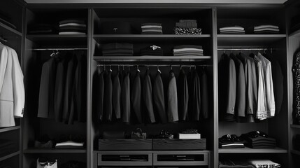 Stylish Walk-in Closet with Organized Clothing and Accessories